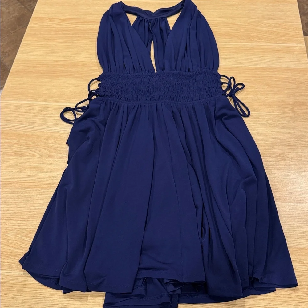 Express Halter Navy Blue Lace up Dress - Picture 8 of 8